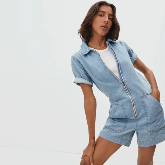 Everlane The Denim Short Coverall Overall Romper - Picture 2 of 15